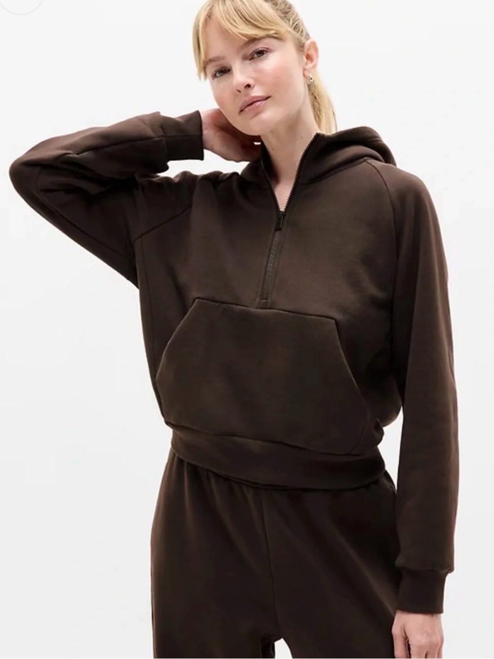 NWT Athleta Easy Fleece 1/2 Zip TruffleHoodie Sz Small